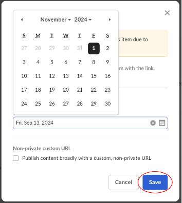 A screenshot showing a calendar and highlighting the save button mentioned.