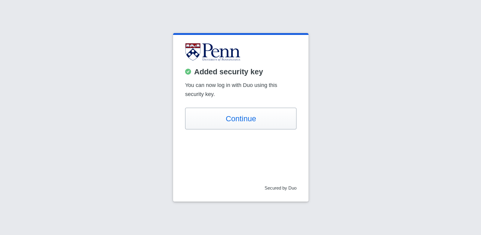 Duo added security key screen