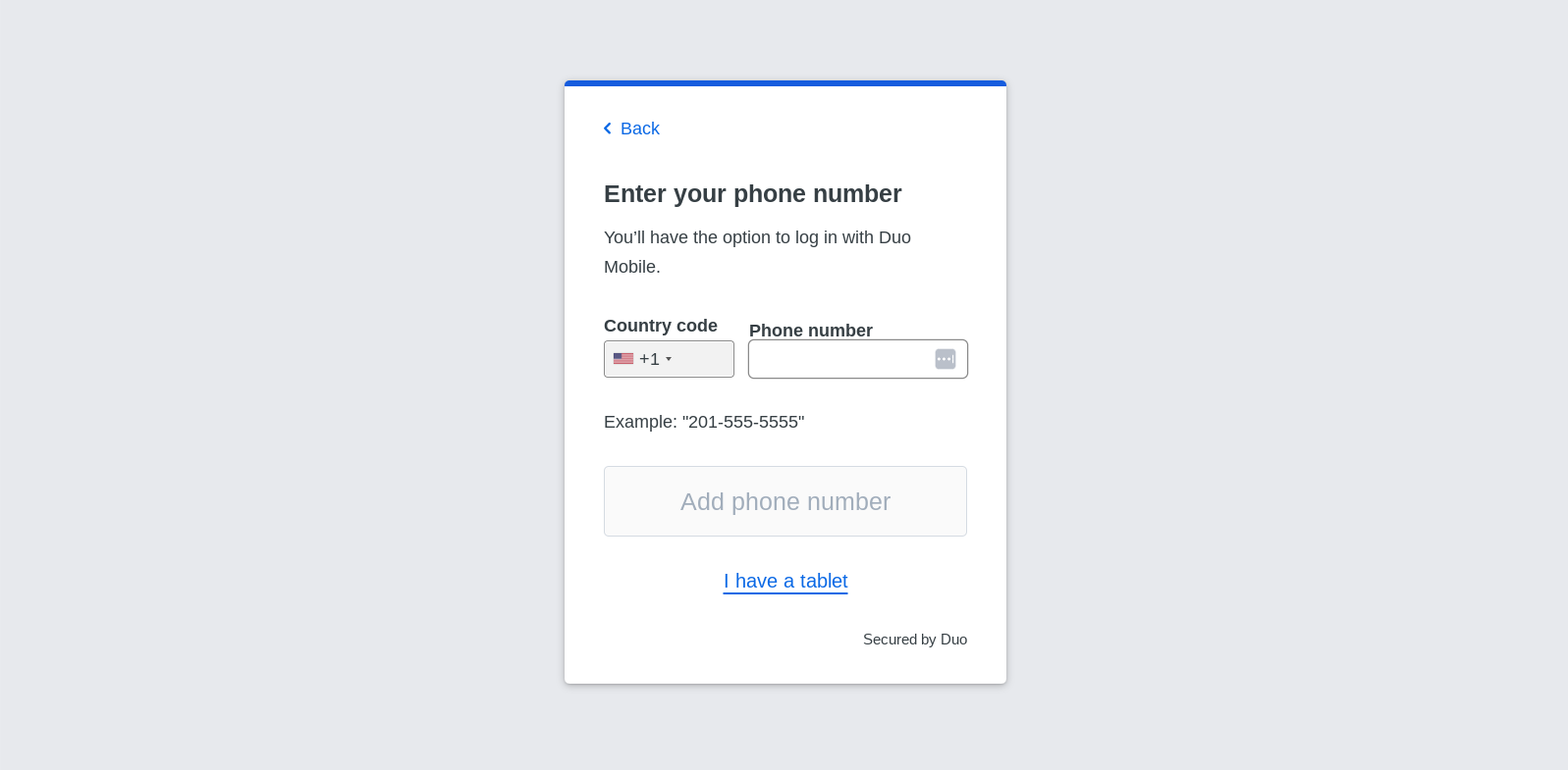 Duo enter phone number screen