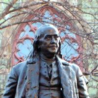 Face of Ben Franklin statue on Penn's College Green