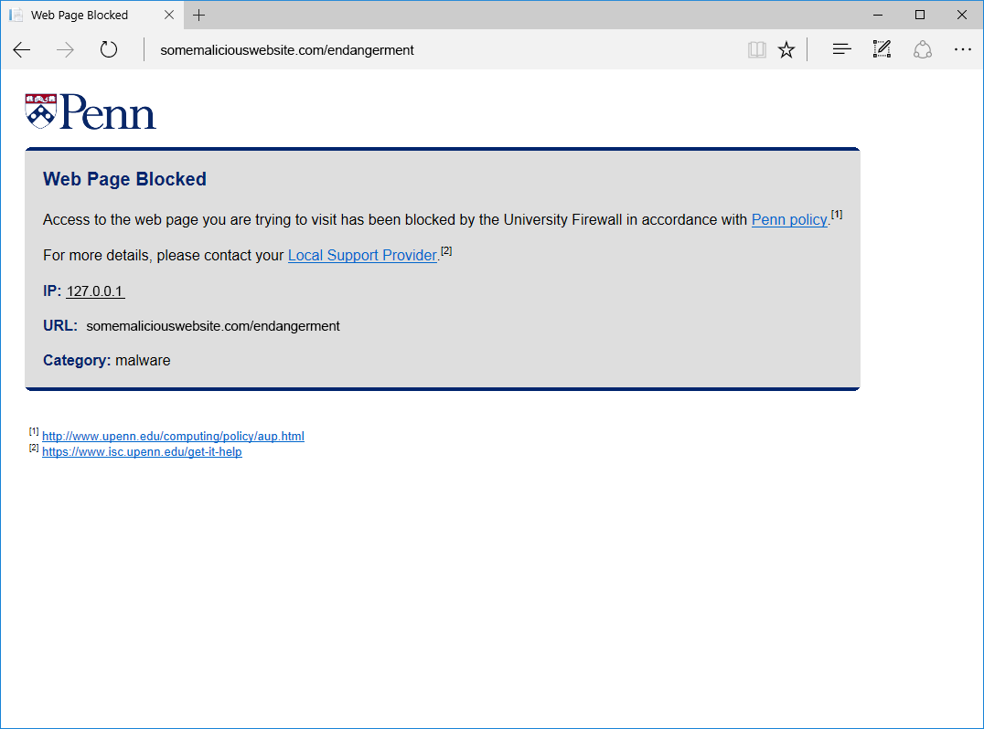 web browser blocked by University Firewall